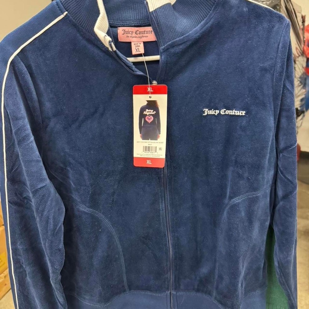 Juicy Couture Navy Blue‎ Velour Full Zip Track Jacket NWT Size XL